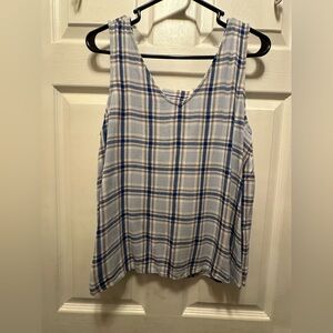 a.n.a Light Blue Plaid Scoop Neck Tank